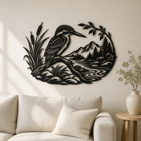 Kingfisher River Metal Wall Art | Wildlife Silhouette Decor
