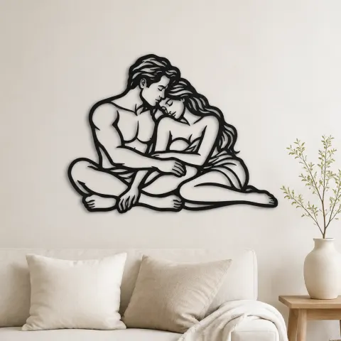Quiet Night Cuddle Metal Wall Art | Romantic Couple Decor