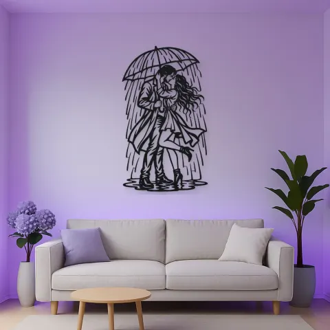 Vue alternative de Rainy Day Kiss Metal Wall Art | Romantic Couple Decor