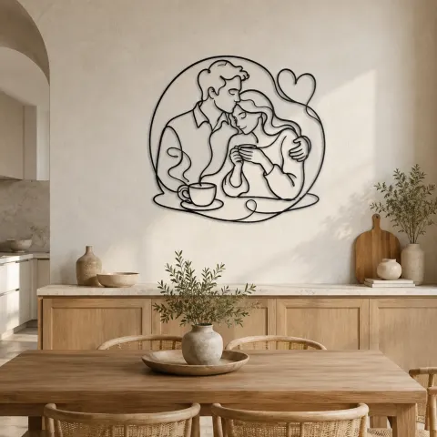 Décoration murale en métal "Couple du matin" | Décor romantique couple