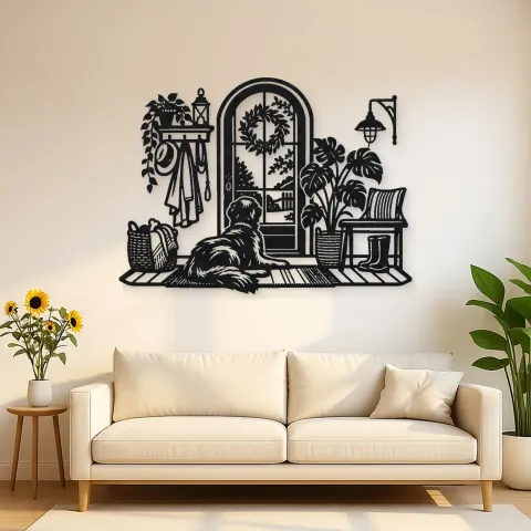 Dog by the Door Metal Wall Art | Pet Lover Silhouette Decor