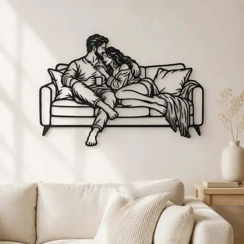 Cozy Sofa Couple Metal Wall Art | Romantic Couple Decor