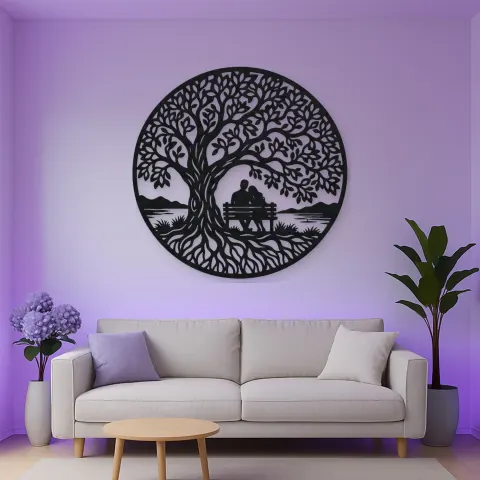 Vista alternativa de Tree with Bench Couple Metal Wall Art | Romantic Couple Decor