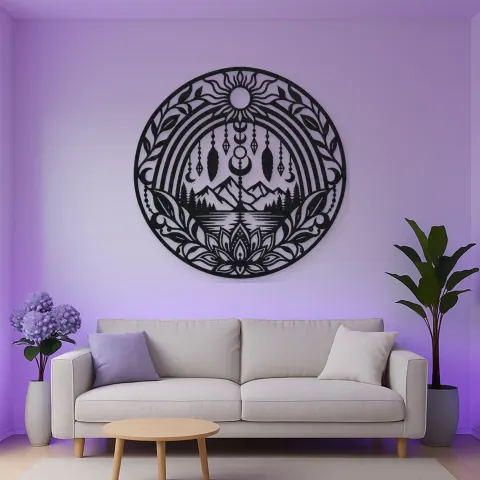 Vue alternative de Boho Rainbow Arch Metal Wall Art | Modern Abstract Metal Decor