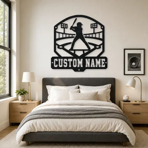 Vue alternative de Décoration murale en métal personnalisée avec lumières de stade de batteur de baseball