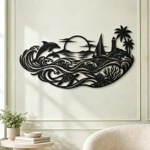 Vue alternative de Endless Blue Horizon Metal Wall Art | Nature Silhouette Decor