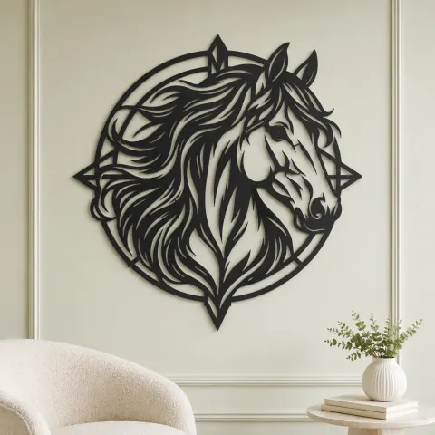 Vue alternative de Horse Head Geometric Metal Wall Art | Equestrian Wall Decor