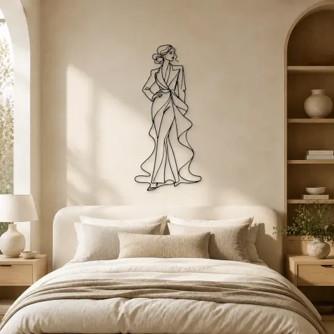 Vue alternative de Décoration murale en métal "Modèle de Tissu Fluide" | Décor mural de figure de mode