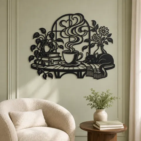 Vue alternative de Coffee Cup Steam Flow Metal Wall Art | Cozy Home Metal Decor