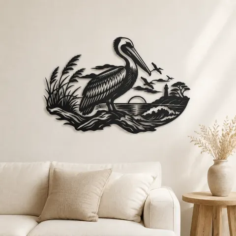 Pelican Coastline Metal Wall Art | Coastal and Nautical Wall Decor