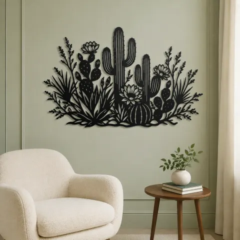 Vue alternative de Cactus Desert Garden Metal Wall Art | Botanical Metal Wall Decor