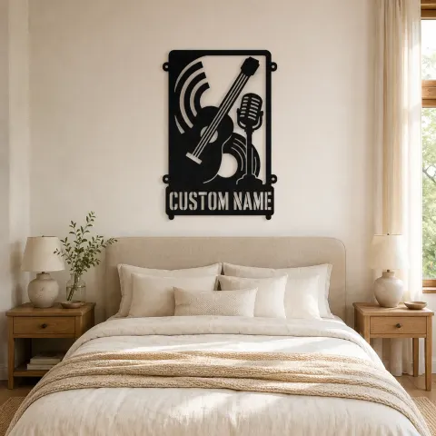 Vue alternative de Décoration murale en métal personnalisée de contrebasse avec microphone vintage