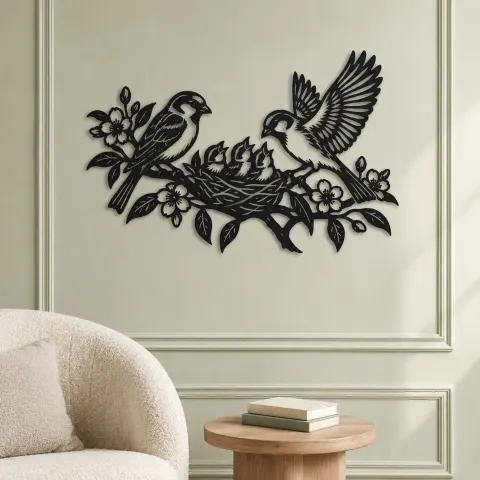 Vue alternative de Sparrow Family Metal Wall Art | Wildlife Silhouette Decor