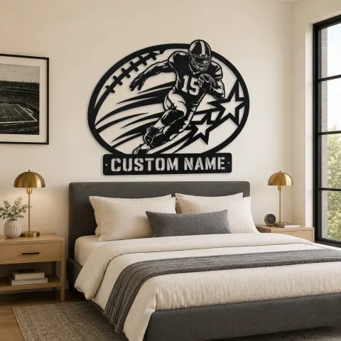 Vue alternative de Décoration murale en métal personnalisée avec running back numéro 15 et étoiles