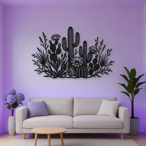 Vue alternative de Cactus Desert Garden Metal Wall Art | Botanical Metal Wall Decor