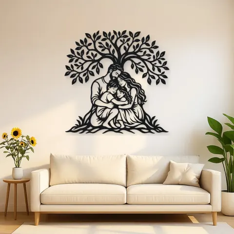 Family Tree Embrace Metal Wall Art | Family Silhouette Decor