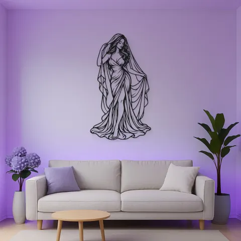 Vue alternative de Veiled Muse Metal Wall Art | Minimalist Woman Line Art
