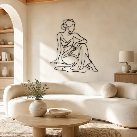 Décoration murale en métal "Femme Assise Élégante" | Décor de Figure de Mode