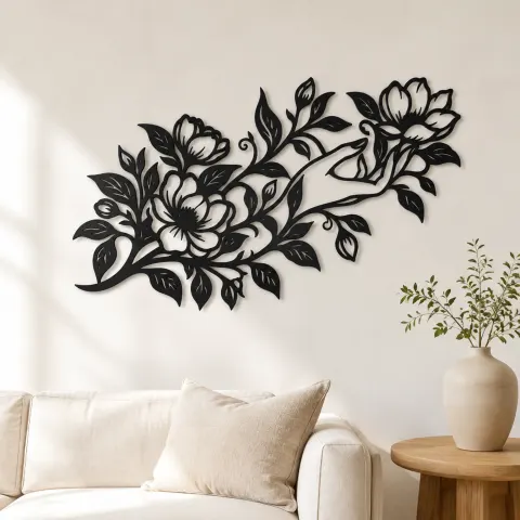 Botanical Woman Hand Metal Wall Art | Minimalist Woman Line Art