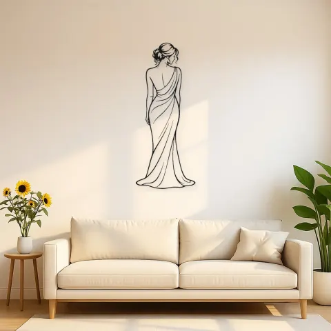 Draped Shoulder Portrait Metal Wall Art | Minimalist Woman Line Art
