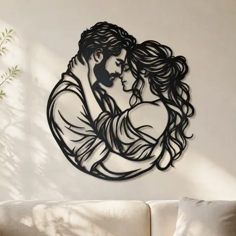Forehead Touch Metal Wall Art | Romantic Couple Decor