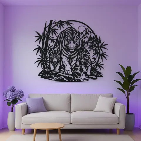 Tiger Bamboo Flow Metal Wall Art | Wildlife Silhouette Decor alternative Ansicht