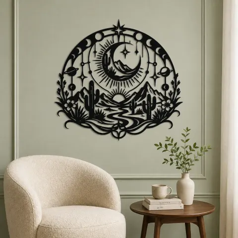 Vue alternative de Desert Moon Arc Metal Wall Art | Nature Silhouette Decor