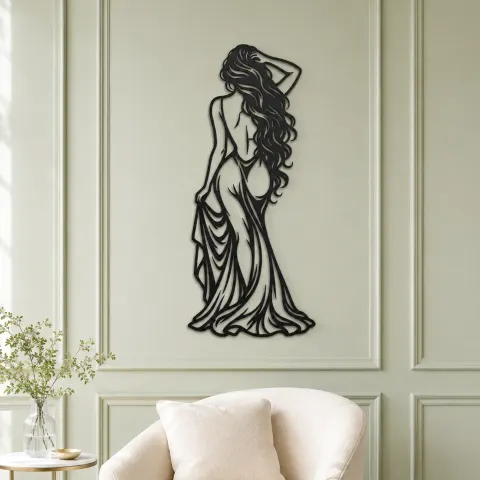 Vue alternative de Long Hair Back Pose Metal Wall Art | Movement Silhouette Decor