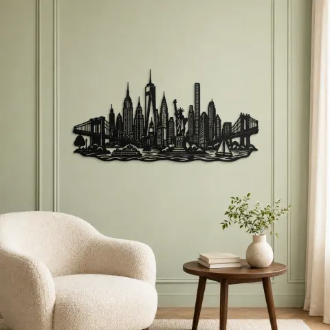 Vue alternative de New York Skyline Flow Metal Wall Art | Travel and City Wall Decor