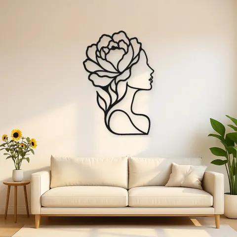 Single Profile Bloom Metal Wall Art | Minimalist Woman Line Art