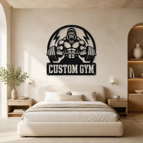 Vue alternative de Décoration murale en métal personnalisée de gorille powerlifting pour la décoration de gym