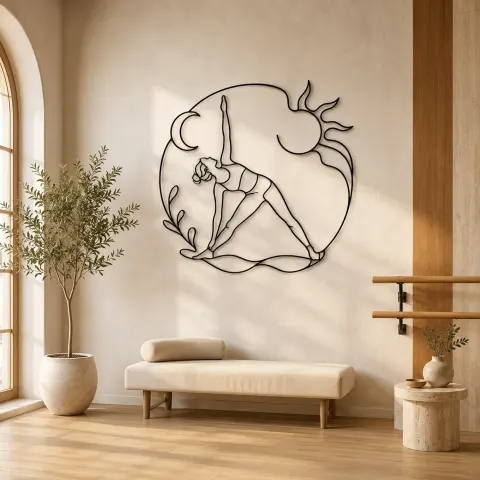 Dreiecks-Haltung Linien Metall-Wandkunst | Yoga und Meditations-Wanddekoration