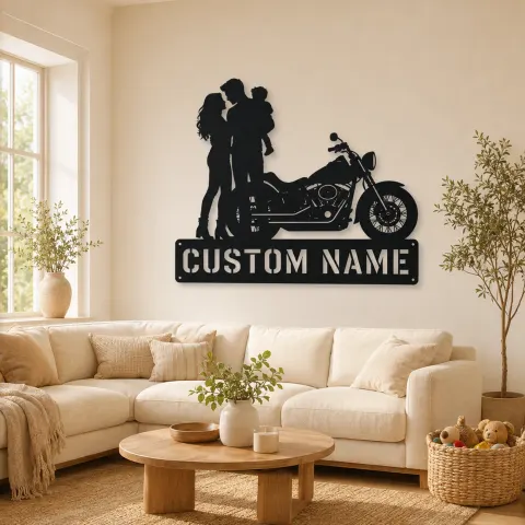 Décoration murale en métal personnalisée pour famille avec cruiser et enfant