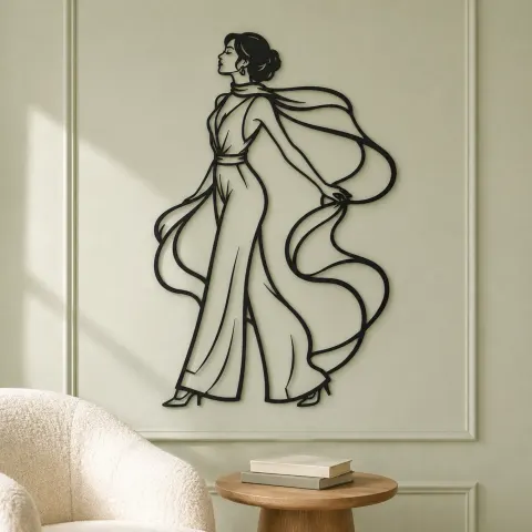 Vue alternative de Silk Scarf Profile Metal Wall Art | Minimalist Woman Line Art