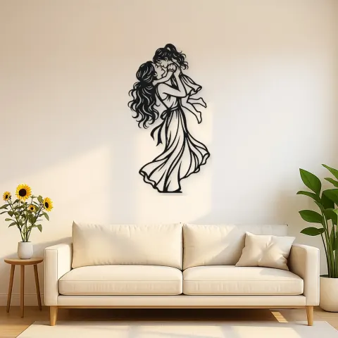 Single Mother Child Metal Wall Art | Family Silhouette Decor