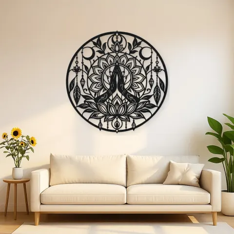 Meditation Hands Lotus Metal Wall Art | Movement Silhouette Decor