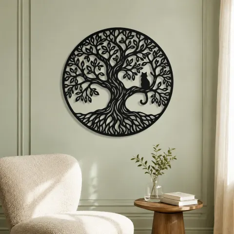 Vue alternative de Tree with Cat Metal Wall Art | Pet Lover Silhouette Decor