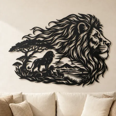 Lion Head Flow Metal Wall Art | Wildlife Silhouette Decor