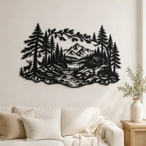 Whispering Pine Forest Metal Wall Art | Nature Silhouette Decor