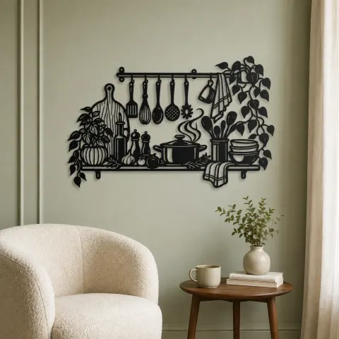 Vue alternative de Chef Utensil Flow Metal Wall Art | Cozy Home Metal Decor