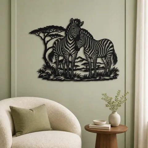 Vue alternative de Zebra Pair Metal Wall Art | Wildlife Silhouette Decor