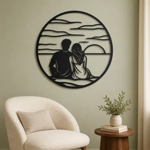 Vue alternative de Sunset Silhouette Metal Wall Art | Romantic Couple Decor