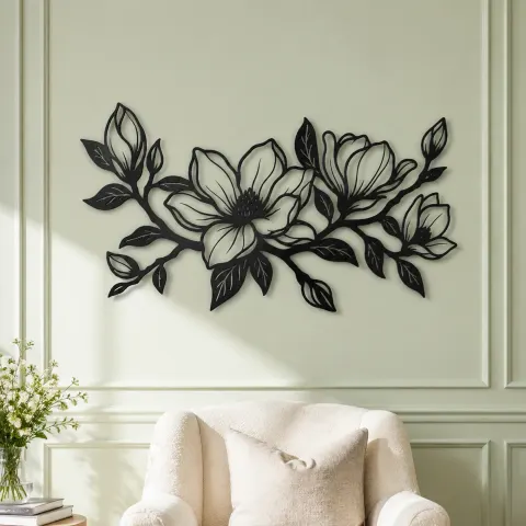 Vue alternative de Magnolia Branch Metal Wall Art | Botanical Metal Wall Decor