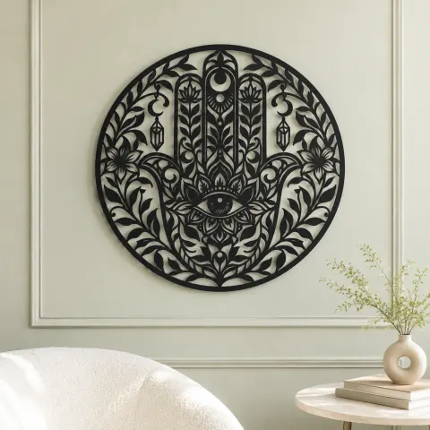 Vue alternative de Hamsa Botanical Eye Metal Wall Art | Spiritual Boho Metal Decor