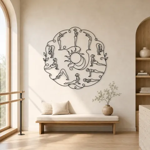 Décoration murale en métal Salutation au Soleil | Décor mural Yoga et Méditation