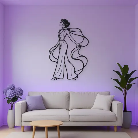 Silk Scarf Profile Metal Wall Art | Minimalist Woman Line Art alternative Ansicht