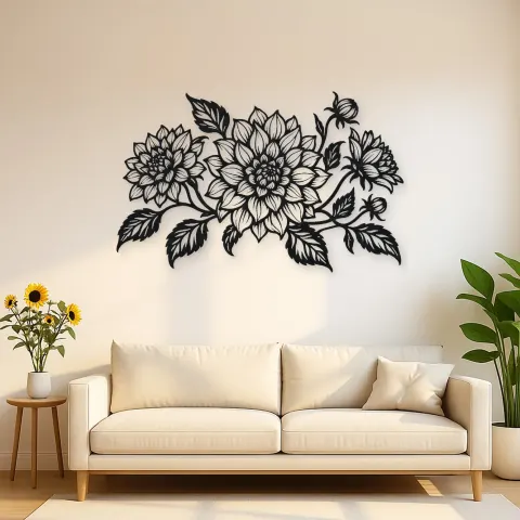 Dahlia Bloom Metal Wall Art | Botanical Metal Wall Decor