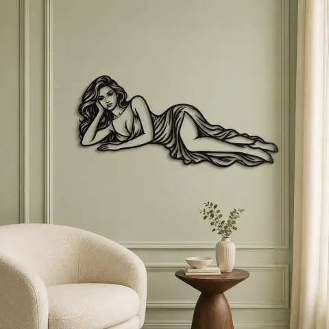 Vue alternative de Reclining Side Line Metal Wall Art | Minimalist Woman Line Art