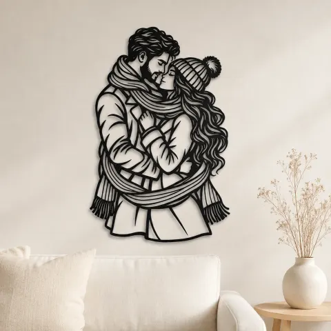 Winter Scarf Couple Metal Wall Art | Romantic Couple Decor