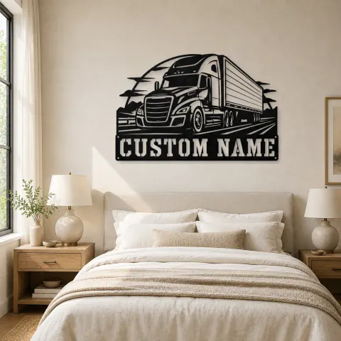 Vue alternative de Décoration murale en métal personnalisée de camion semi moderne et remorque